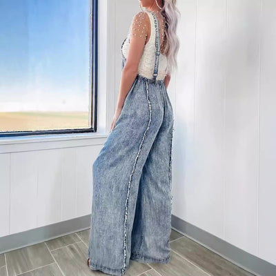 Jumpsuit Denim Vintage de Piernas Anchas con Tirantes - Image 3