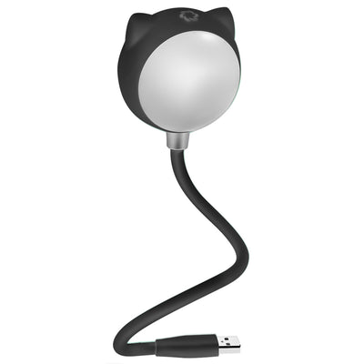 Black cat-shaped USB desk lamp with a flexible gooseneck and silver light panel, ideal for modern desks. - Image 13