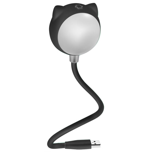 Black cat-shaped USB desk lamp with a flexible gooseneck and silver light panel, ideal for modern desks. - Image 13