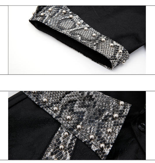 Camisa de Patchwork Cuero Serpiente con Remaches Metálicos - Image 13