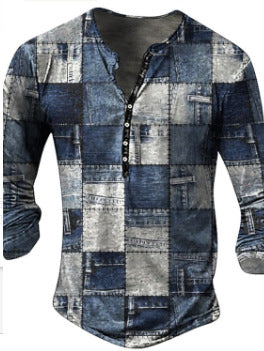 Camiseta Manga Larga para Hombre con Botones de Solapa Abierta e Impresión Digital - Image 49