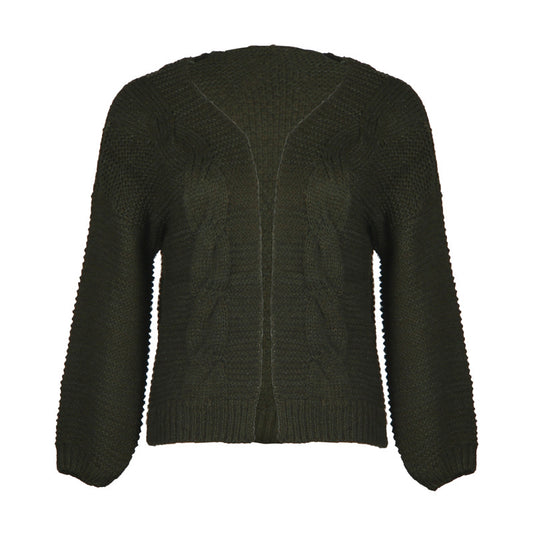 Cardigan Jacquard de Color Liso - Suéter Casual Holgado para Mujer - Image 2
