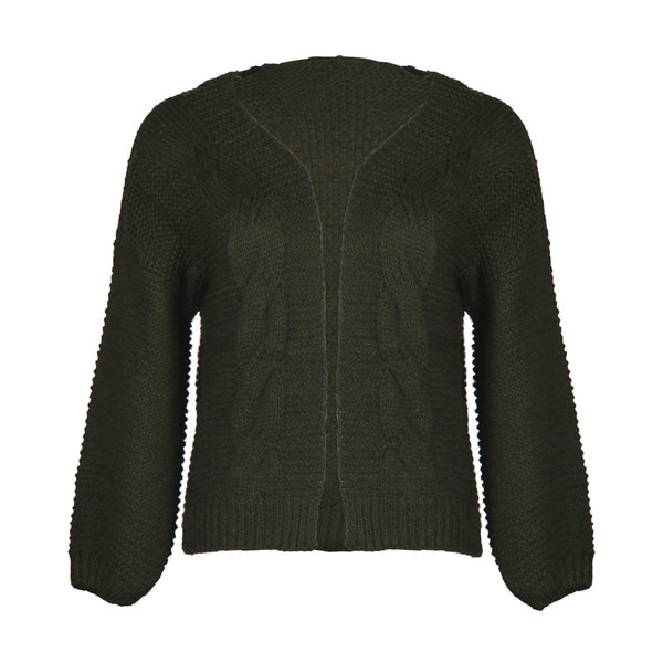 Cardigan Jacquard de Color Liso - Suéter Casual Holgado para Mujer