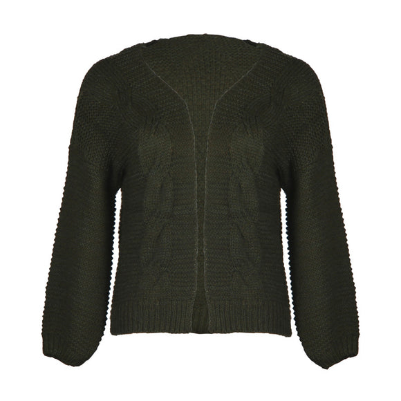 Cardigan Jacquard de Color Liso - Suéter Casual Holgado para Mujer