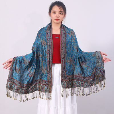 Bufanda Jacquard de Cachemira Clásica Multiusos con Flecos de Anacardo