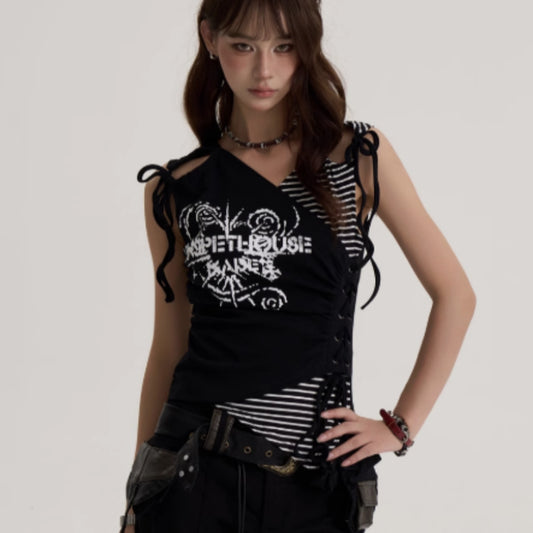 Blusa Estilo Y2K con Estampado Gráfico y Tirantes Finos para Mujer