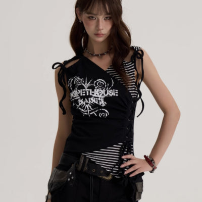 Blusa Estilo Y2K con Estampado Gráfico y Tirantes Finos para Mujer