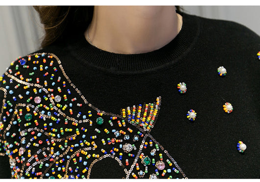 Suéter Tejido a Mano con Bordado de Diamantes - Blusa Dorada para Mujer - Image 21