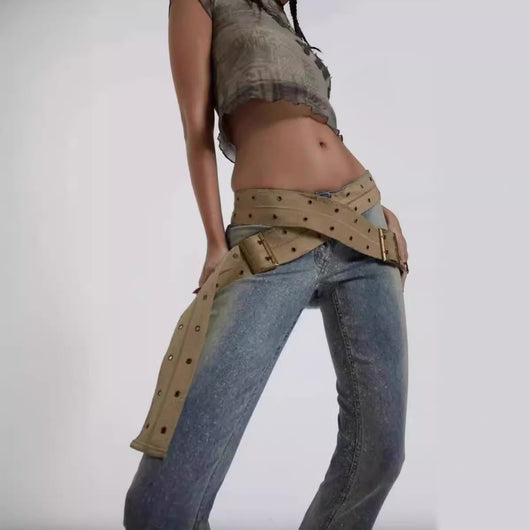 Pantalón Vaquero Cintura Baja con Cinturón de Lona y Efecto Reductor - Image 4
