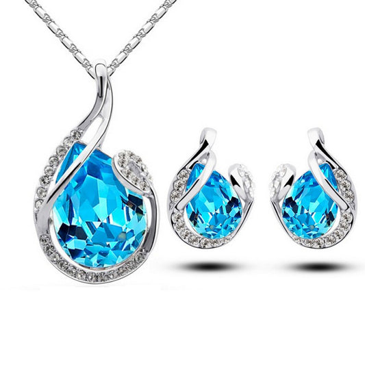 Juego de 3 Collares con Aretes de Cristal Brillante - Joyería Elegante Forma Gota de Agua para Mujer - Image 2