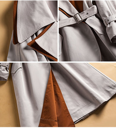 Abrigo Oversize Bicolor Estilo Británico Hasta la Rodilla - Image 3