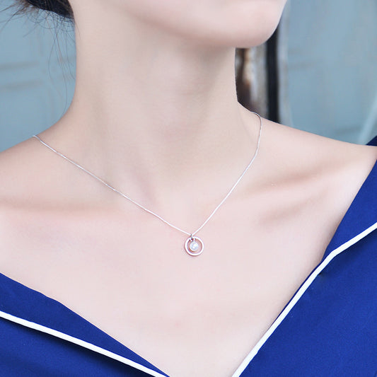 Collar de Plata Esterlina 925 con Perla Circular - Cadena Corta Minimalista Clavícula - Image 2