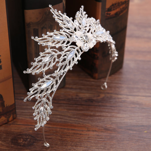 Corona Nupcial de Rhinestones Hoja Artesanal - Tocado Nupcial Exquisito