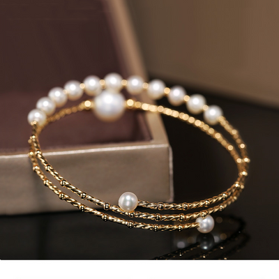 Pulsera Elástica Multicapa de Perlas de Agua Dulce Brillante para Mujer - Image 5