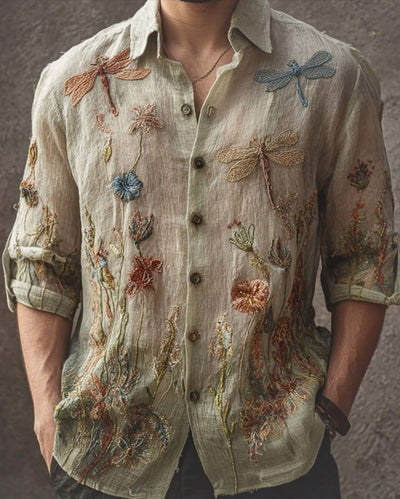 Camisa Floral Holgada de Manga Larga Estilo Retro Americano para Hombre - Image 19