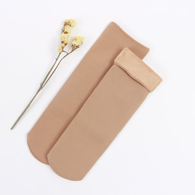 Pair of beige thermal tube socks with a plush lining, ideal for autumn and winter warmth. - Image 10