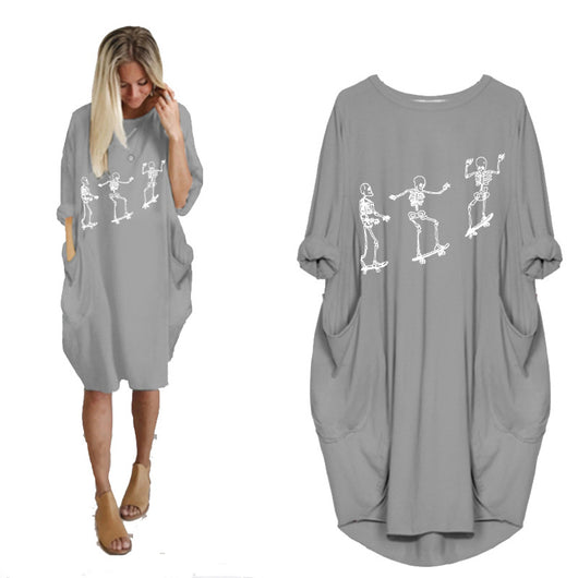 Vestido Holgado de Manga Larga con Estampado Temático y Bolsillos - Image 17