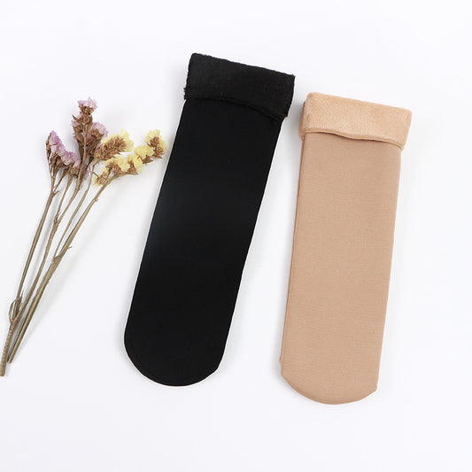 Pair of beige thermal tube socks with a plush lining, ideal for autumn and winter warmth. - Image 2