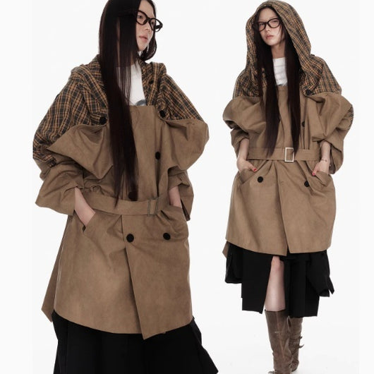 Chaqueta Cortavientos con Capucha y Parches para Mujer