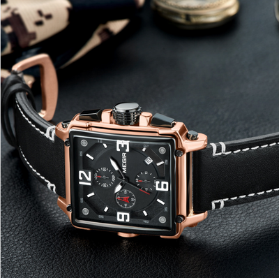 Reloj de Pulsera Cuadrado en Cuero para Hombre Estilo Vintage