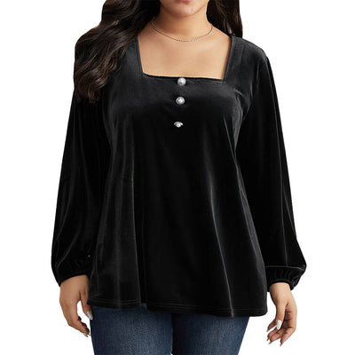 Blusa de Terciopelo Cuello Cuadrado Manga Larga Elegante y Suelta - Image 5