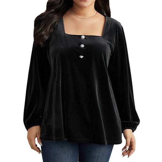 Blusa de Terciopelo Cuello Cuadrado Manga Larga Elegante y Suelta - Image 5