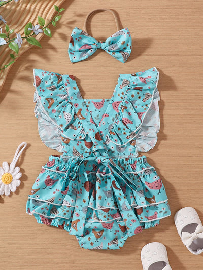 Vestido Infantil Pollo Cartoon con Mangas Volantes - Image 28