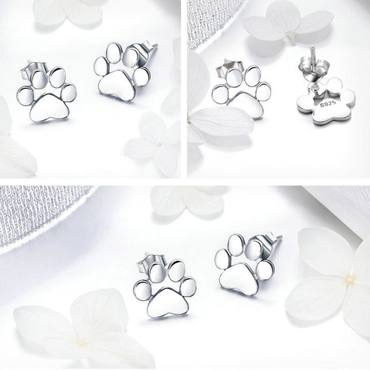 Aretes de Plata S925 con Huella de Mascota y Baño de Oro Blanco - Image 4