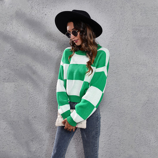 Suéter Cuadriculado Holgado de Manga Larga para Mujer - Image 7
