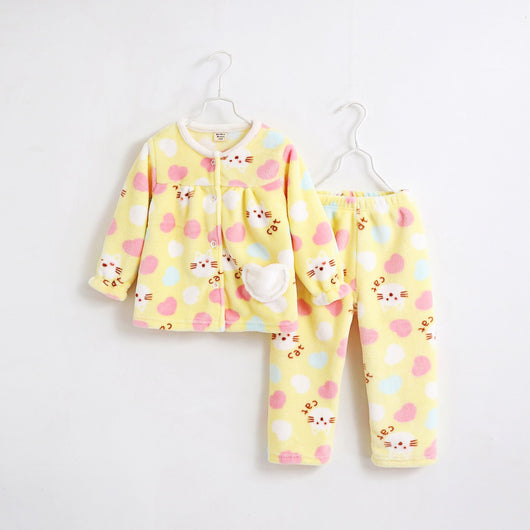 Pink flannel girls' pajamas with seashell and starfish patterns, featuring a button-up top and matching pants. - Image 15
