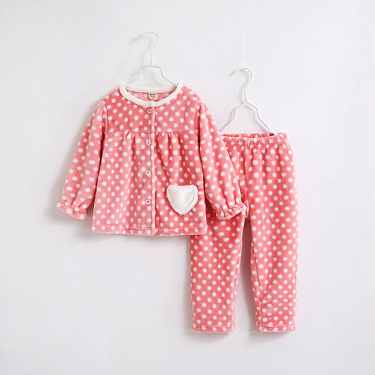 Pink flannel girls' pajamas with seashell and starfish patterns, featuring a button-up top and matching pants. - Image 3