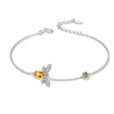 Pulsera de Citrino Natural con Peridoto e Incrustaciones de Abeja