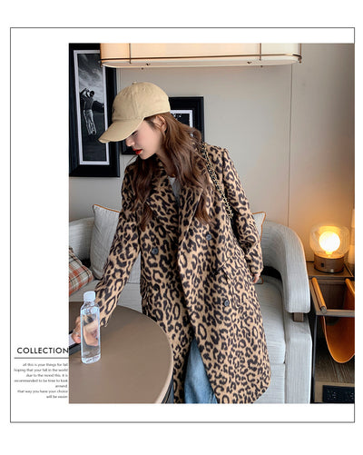 Abrigo Largo de Lana Estampado Leopardo para Invierno Mujer - Image 9