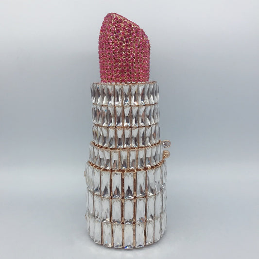Cartera de Noche Diamantada con Forma de Labial para Mujer