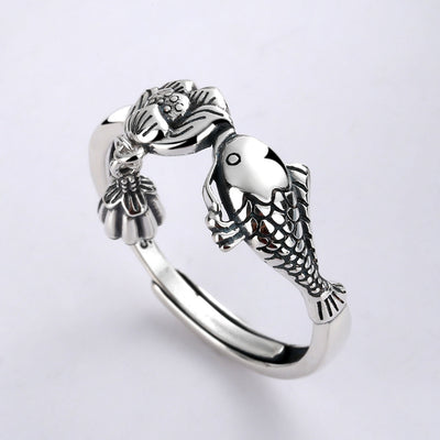 Anillo de Plata Esterlina con Loto y Borla de Carpa - Image 8