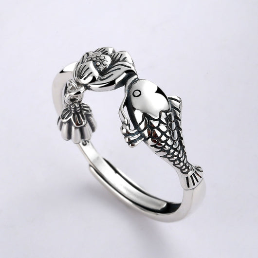 Anillo de Plata Esterlina con Loto y Borla de Carpa - Image 8
