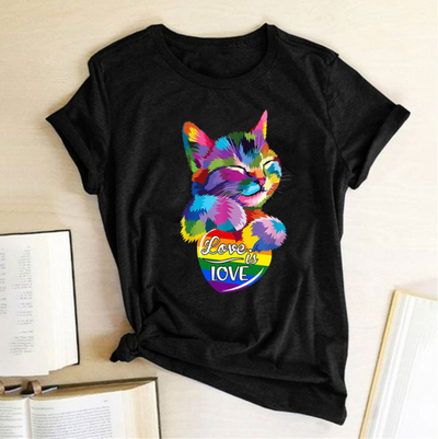 Playera Femenina Estampado Gato Colorido con Mensaje LOVE - Image 14