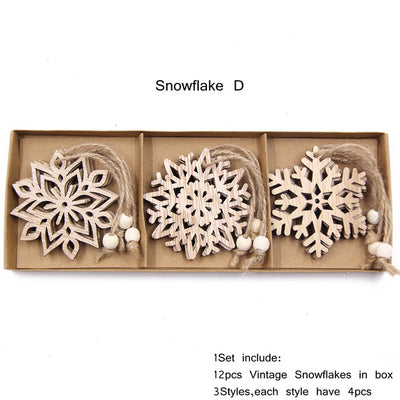 Caja de 12 Adornos Navideños de Madera con Diseños de Copos de Nieve - Image 8