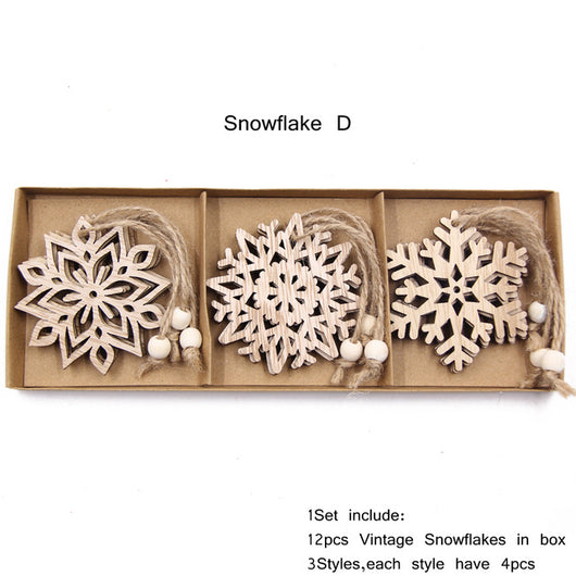 Caja de 12 Adornos Navideños de Madera con Diseños de Copos de Nieve - Image 8