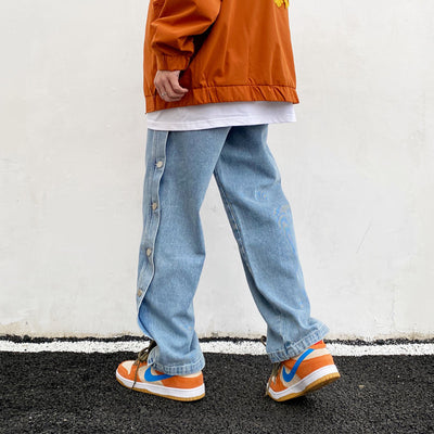 Pantalones de pierna ancha con botones laterales - Image 3