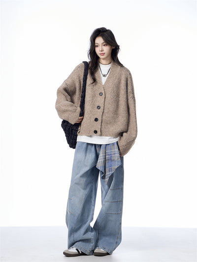 Cardigan de Punto Cuello V Mujer Estilo Relajado Suéter Holgado - Image 19