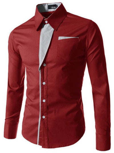 Camisa Slim Fit de Algodón para Hombre - Manga Larga Color Sólido - Image 5
