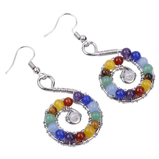 Aretes de Piedras Naturales Multicolores con Cuentas Artesanales - Image 2