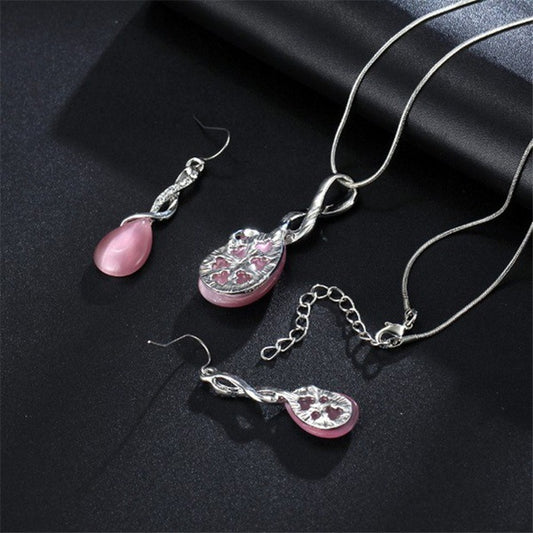 Conjunto de Joyas Ópalo para Mujer - Collar y Aretes de Circonita Cúbica Gota de Agua - Image 3
