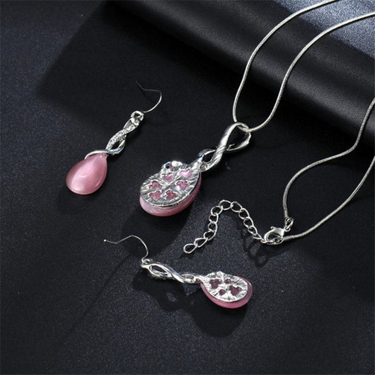 Conjunto de Joyas Ópalo para Mujer - Collar y Aretes de Circonita Cúbica Gota de Agua - Image 3