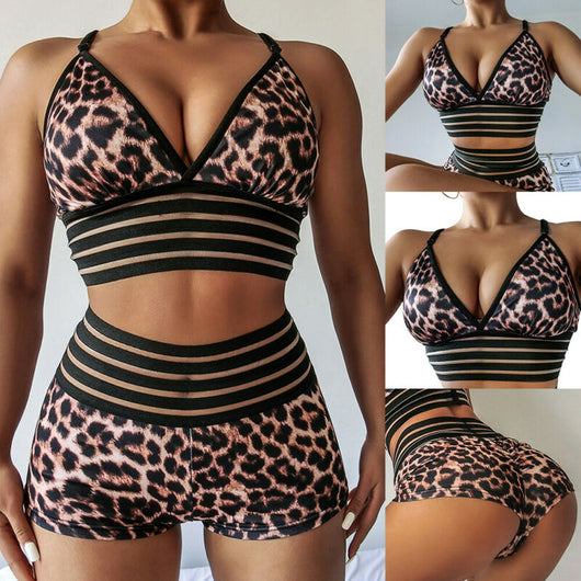 Traje de Baño Estampado Leopardo de Cintura Alta con Abertura Lateral