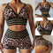 Traje de Baño Estampado Leopardo de Cintura Alta con Abertura Lateral