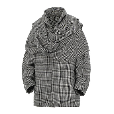 Abrigo de Lana Houndstooth Doble Hombro Hombre Casual Suelto - Image 8