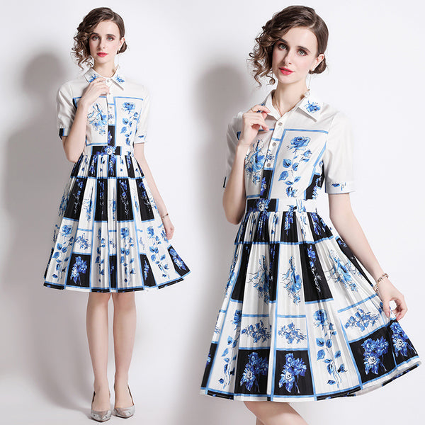 Vestido Camisero Retro con Estampado Francés