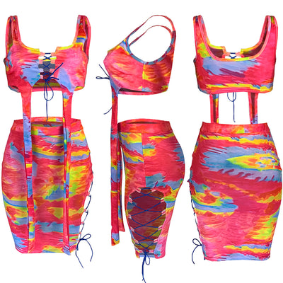 Conjunto de Dos Piezas Tie-Dye con Detalles Calados para Mujer - Image 5